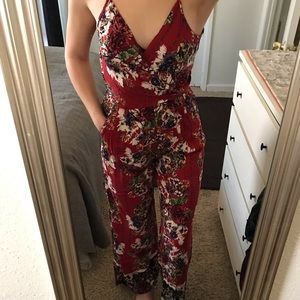 Angie Brand Red Floral Wide Legged Jumpsuit